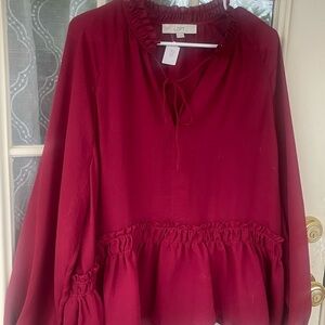 LOFT Women's Deep Wine Peplum Blouse- XL